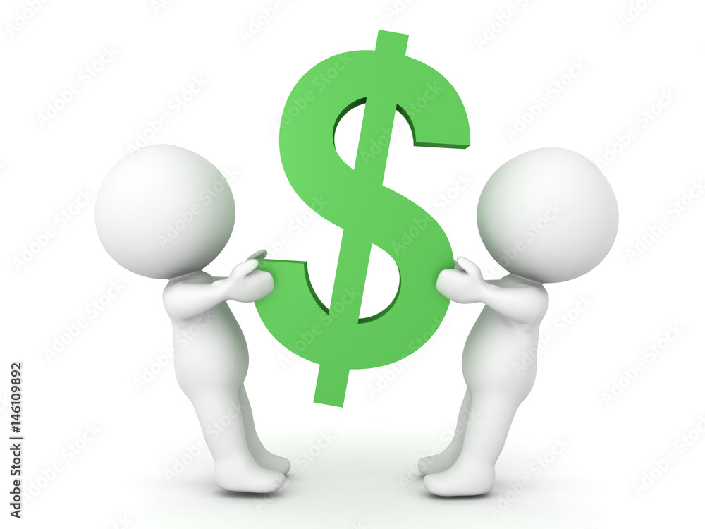 3D Characters fighting over giant dollar symbol 3D Characters fighting over giant dollar symbol
