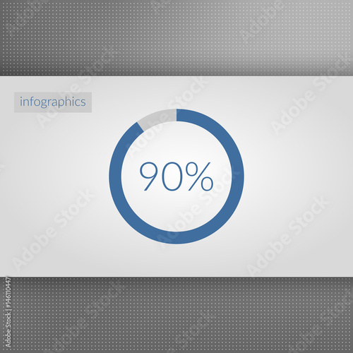 90 percent pie chart symbol. Percentage vector infographics. Blue and grey circle diagram sign