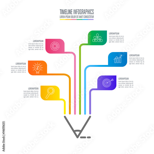 Education infographics template 6 step option. Timeline infographic design vector.