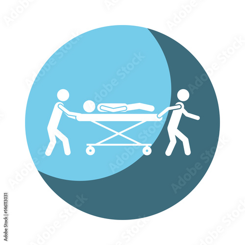 color circular frame shading with pictogram paramedics with patient in stretcher vector illustration