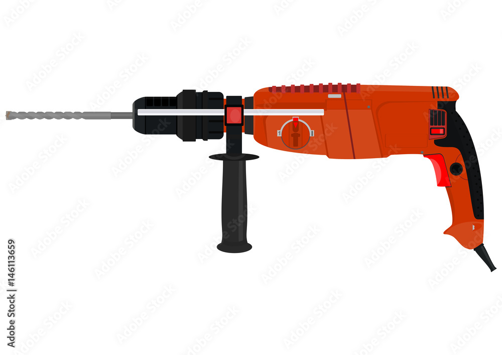 Electric drill on a white background. Flat vector. Electric drill on a white background. Flat vector.