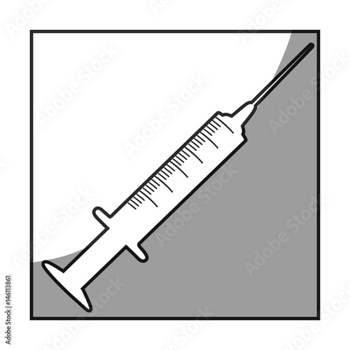 grayscale square frame shading with syringe vector illustration