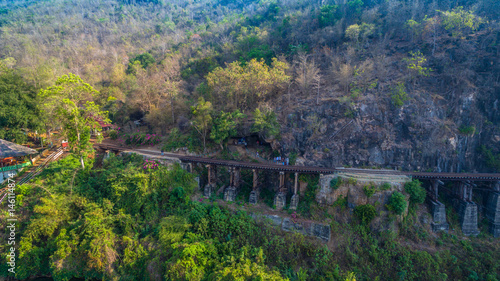 Tham Krasae amazing railway pass the cliff and river