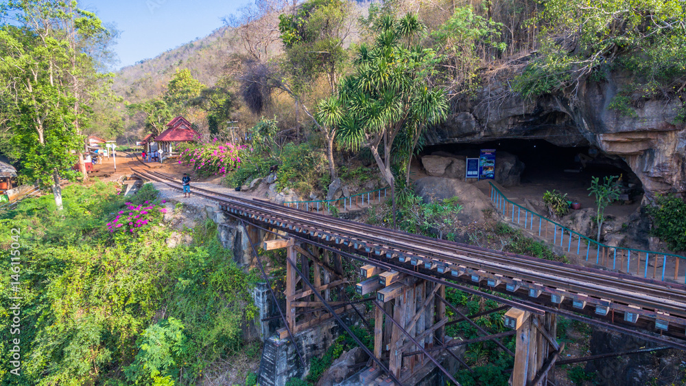 Tham Krasae amazing railway pass the cliff and river