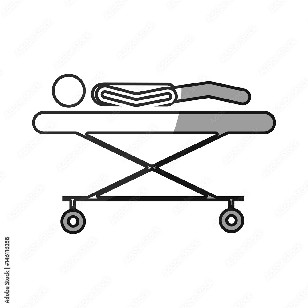 grayscale silhouette with pictogram lay down patient in stretcher clinical vector illustration grayscale silhouette with pictogram lay down patient in stretcher clinical vector illustration