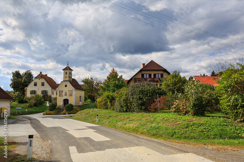 Austrian village Perndorf in the fall. Municipality Puch bei Weiz , federal state Styria, Austria.