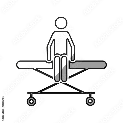 grayscale silhouette with pictogram patient sit in stretcher clinical vector illustration