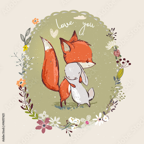 cute little hare with fox