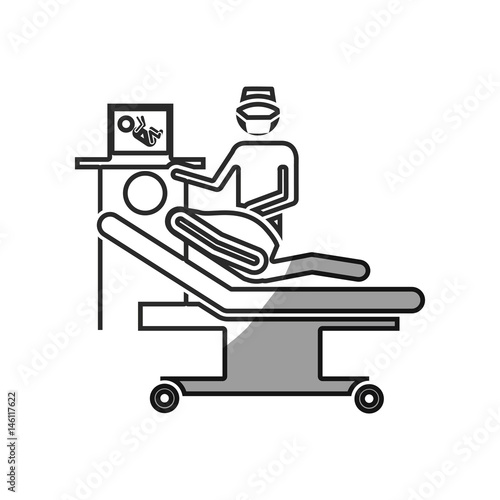 grayscale silhouette with pregnant woman with obstetrician icon flat vector illustration