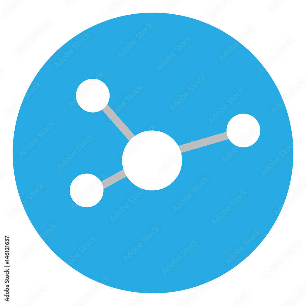 Isolated atom on a blue button, Vector illustration Isolated atom on a blue button, Vector illustration