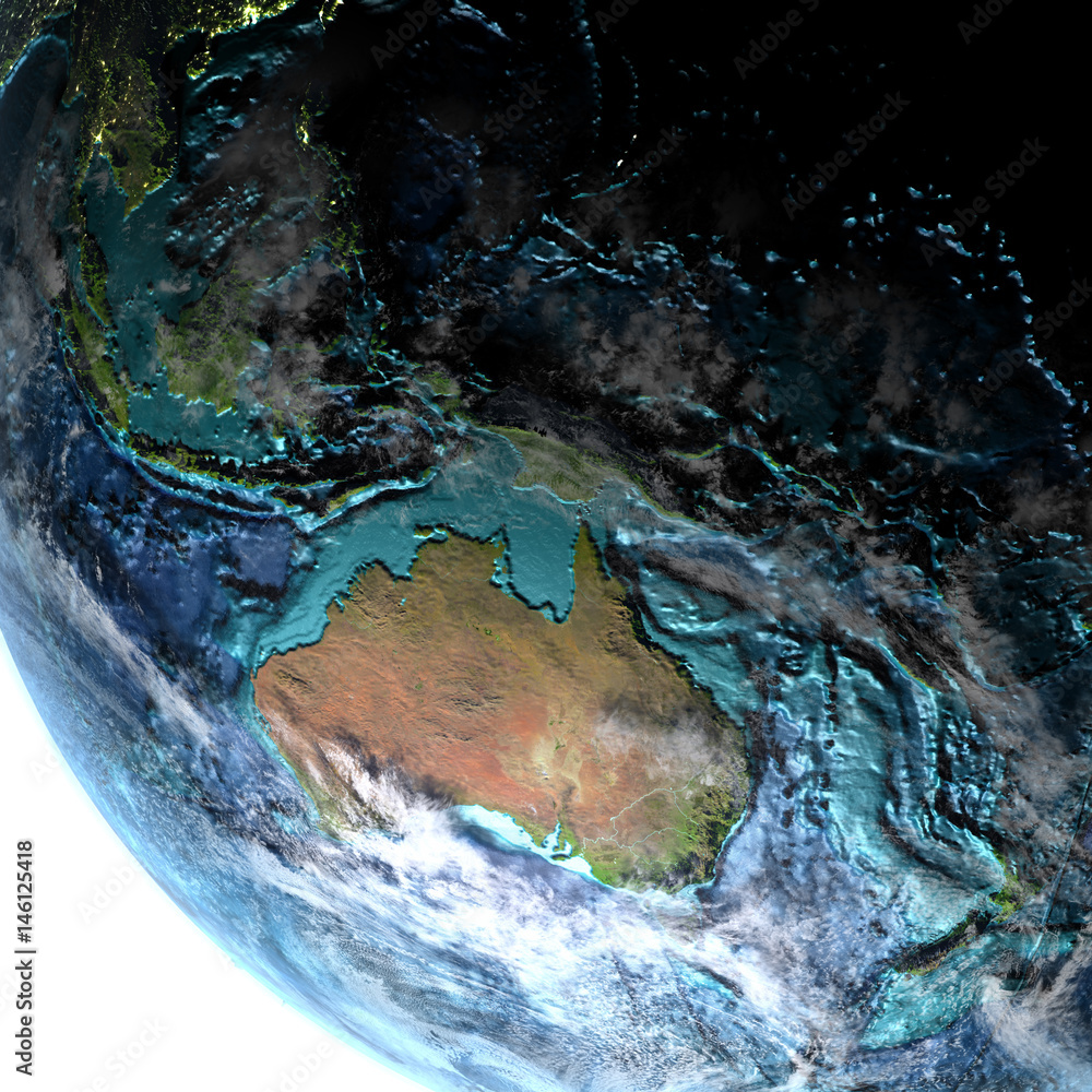 Australia on Earth at dusk