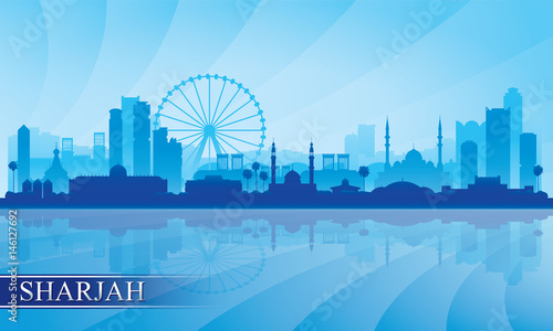 Sharjah city skyline silhouette background