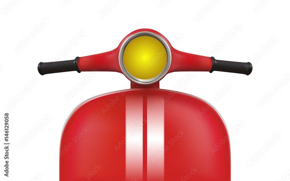 Naklejka premium Red Retro scooter with white stripes. Front view