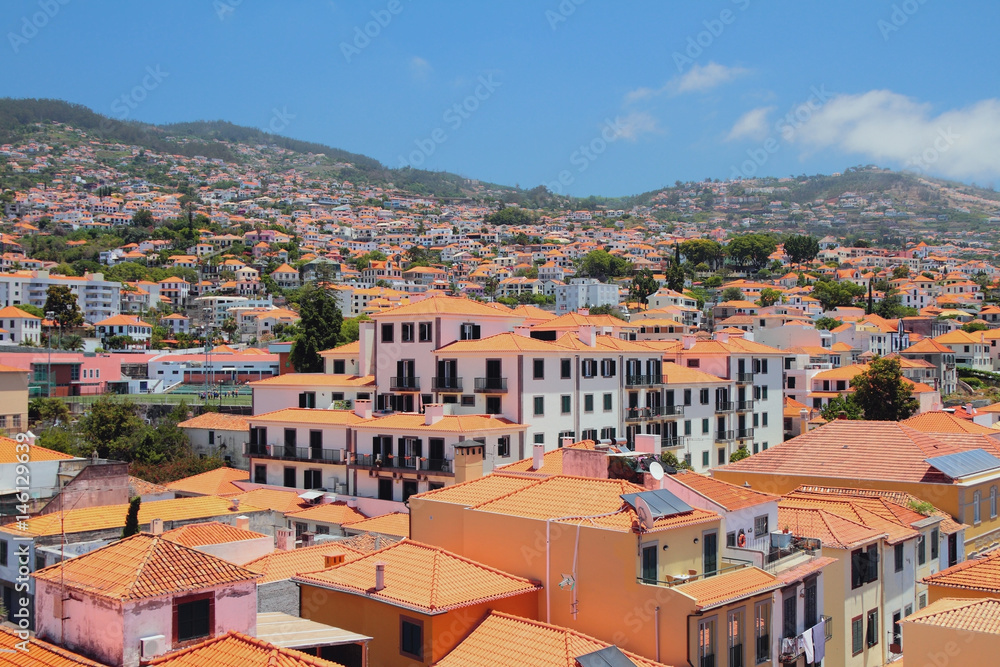 City on hillside in sunny day. Funchal, Madeira, Portugal