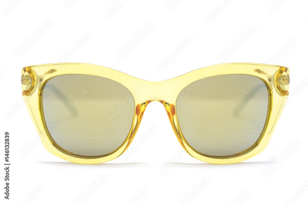 Sunglasses in a transparent yellow frame isolated on white