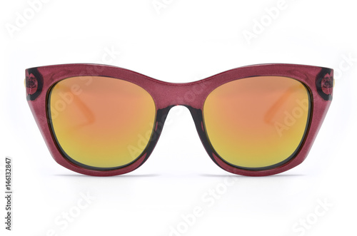 Sunglasses with wide frame and yellow glass isolated on white