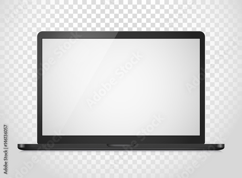Modern laptop computer vector mockup isolated on transparent background. Vector notebook photoreal illustration. Template for a content
