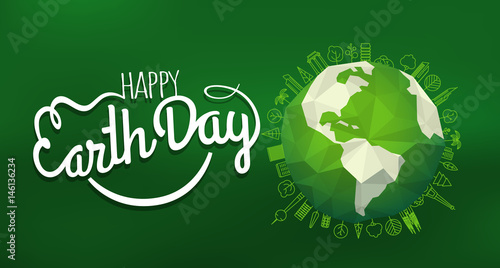 Happy Earth Day concept. Vector logo with the smile on blur background © tovovan
