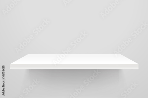 White empty shelf on white wall. Vector mockup