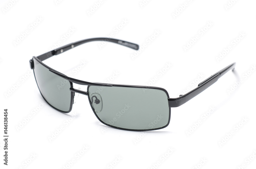 Rectangular Sunglasses in a thin metal frame on a white background Rectangular Sunglasses in a thin metal frame on a white background