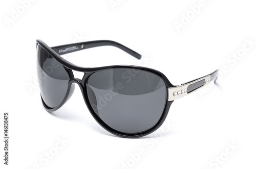 Sunglasses in black frame with black glass isolated on white