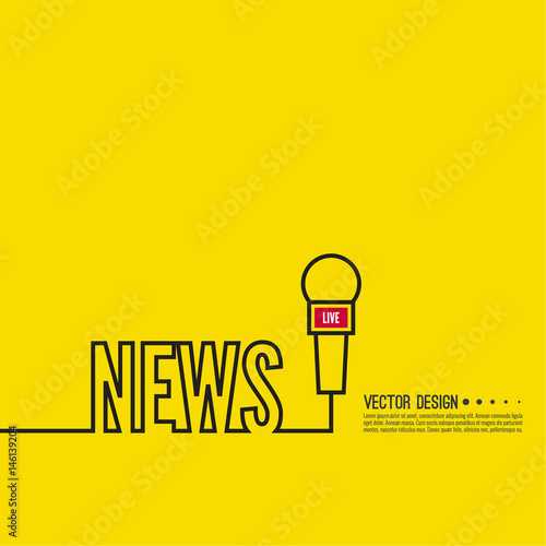 Journalism concept. Live news template with microphone. Symbol breaking news on TV and radio. Journalist, interview, reporter, press, interviewer, mass media, paparazzi mic Vector