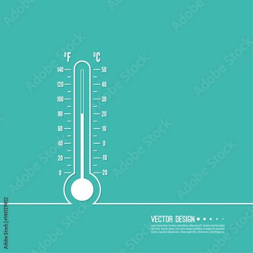 The meteorology thermometer with Celsius and Fahrenheit to measure the temperature of the environment. Vector illustration. Thermometer for heat and cold weather.
