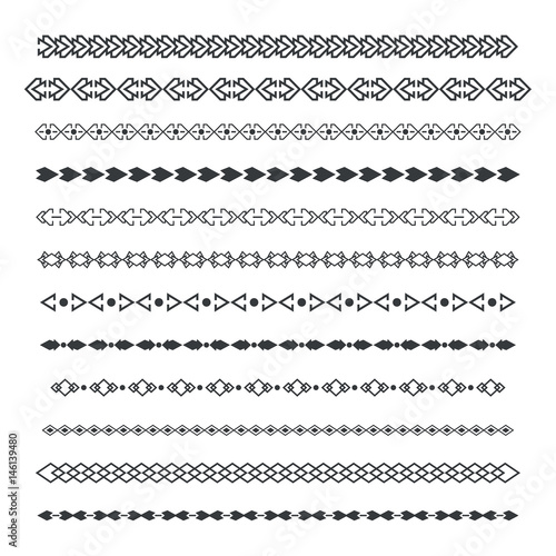 Dividers vector set isolated. Geometric horizontal vintage line border and text design element. Collection of decorative page rules. Separation select text. Minimalism