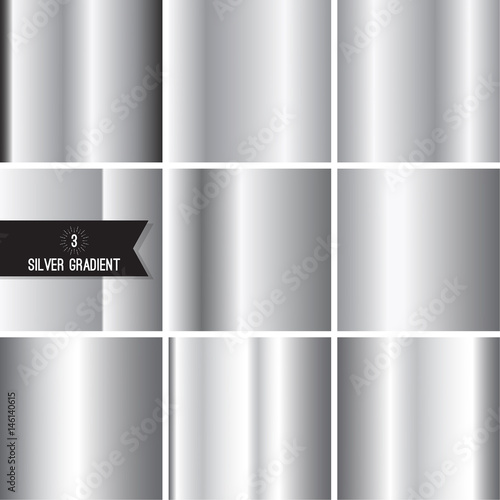 Set of silver foil texture background. Collection grey, chrome  vector elegant gradient. Aluminum industrial pattern design.