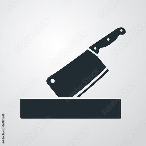 Icono plano cuchillo carnicero en tabla en fondo degradado