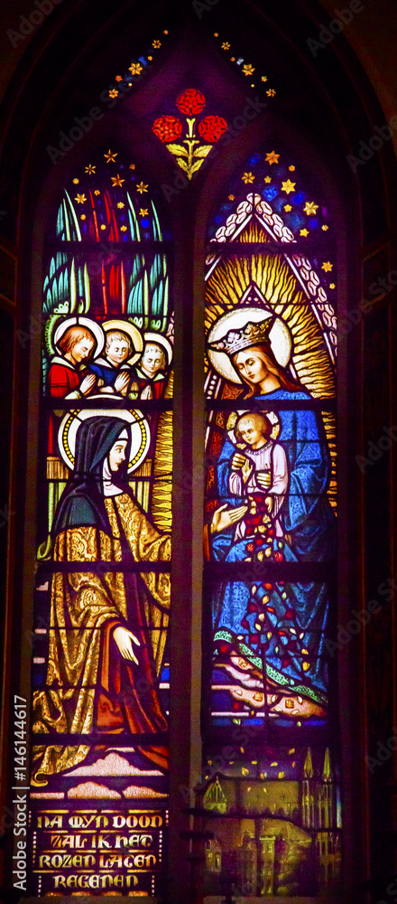 Quenn Mary Baby Jesus Nun Stained Glass Window De Krijtberg Church Amsterdam Netherlands