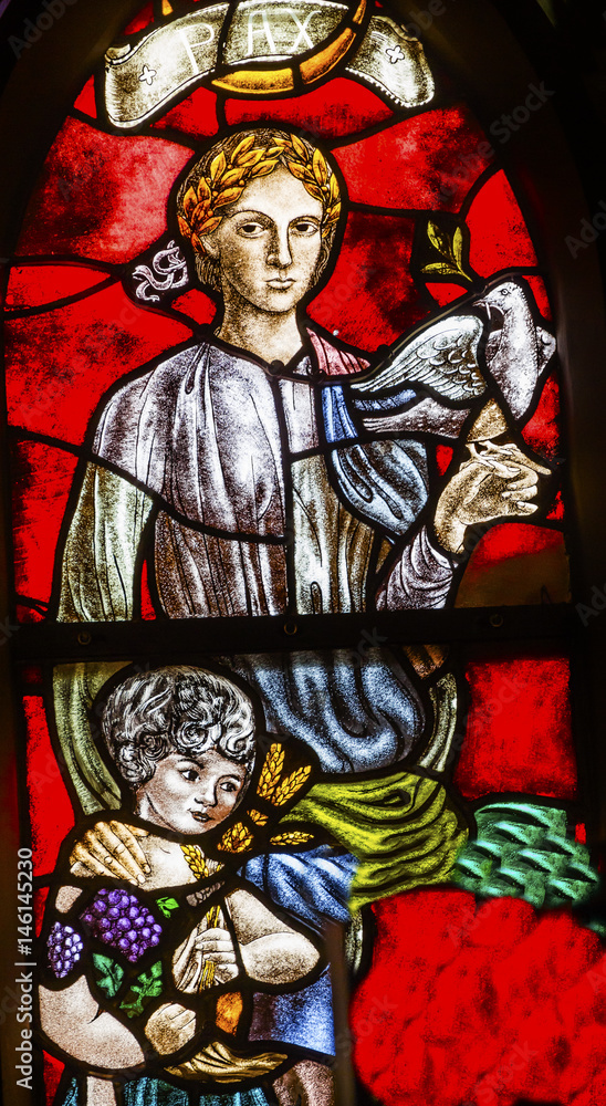 Peace Woman Child Dove Stained Glass Window De Krijtberg Church Amsterdam Netherlands