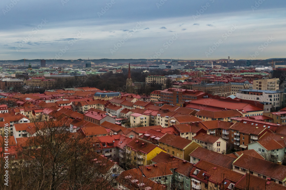 Obraz premium Blue hour scene above the roof tops of Gothenburg Sweden