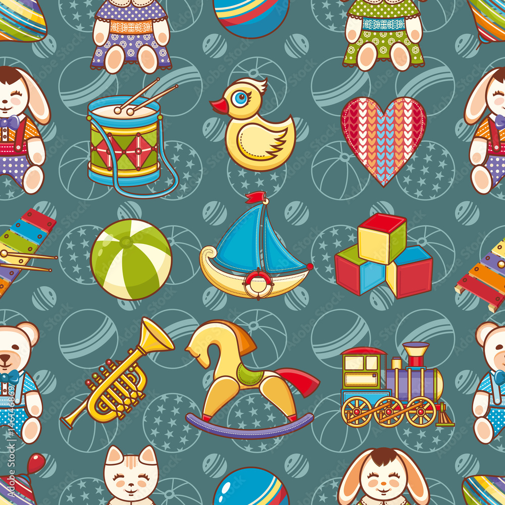 Fototapeta premium Kid toy seamless pattern. Design element for postcard, banner, flyer
