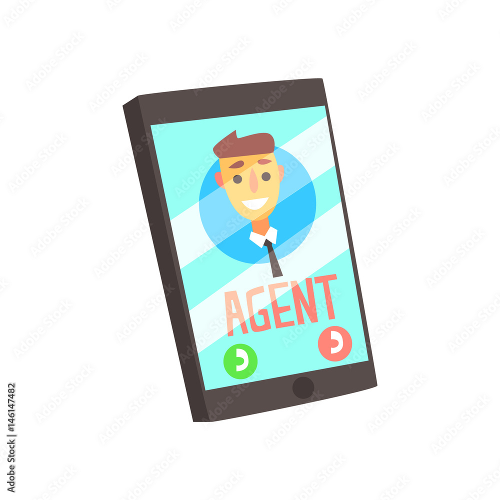 Smartphone with agent male avatar on the screen. Colorful cartoon vector Illustration Smartphone with agent male avatar on the screen. Colorful cartoon vector Illustration