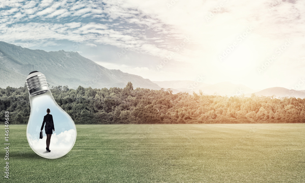 Obraz premium Businesswoman inside light bulb