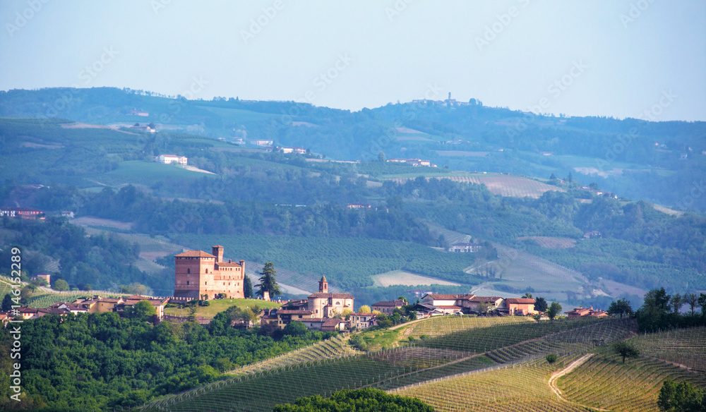 Fototapeta premium Landscape of Langhe with castle of Grinzane Cavour