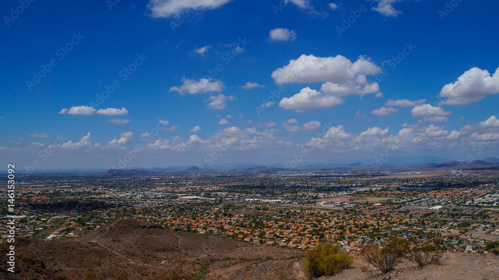 City of Phoenix from shadow mountain with blue sky, Arizona