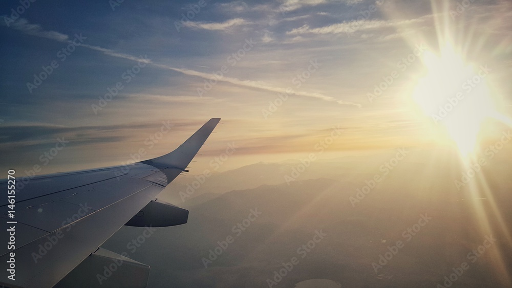 Obraz premium Air plane wing, view from the window