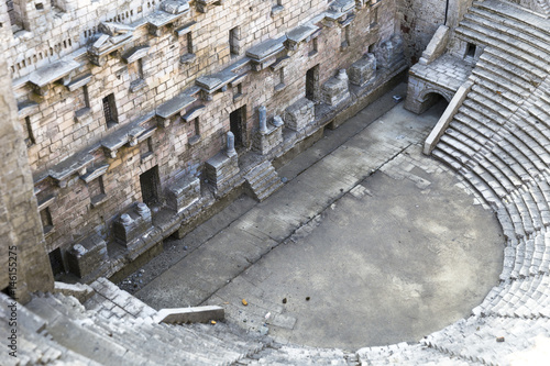 ISTANBUL, TURKEY - MAY 26, 2016: Representative model of historical old ancient city of Aspendos amphitheater, Antalya in Miniaturk, Istanbul