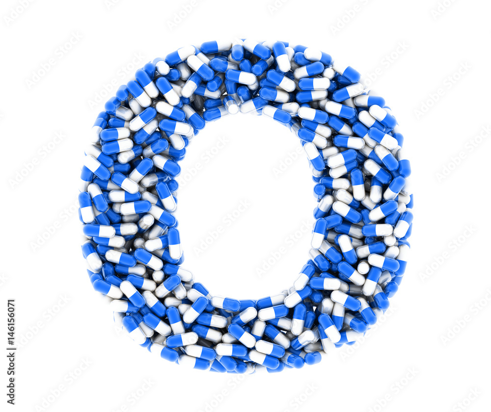 Letter O, alphabet of medicine pills. 3D render. Letter O, alphabet of medicine pills. 3D render.