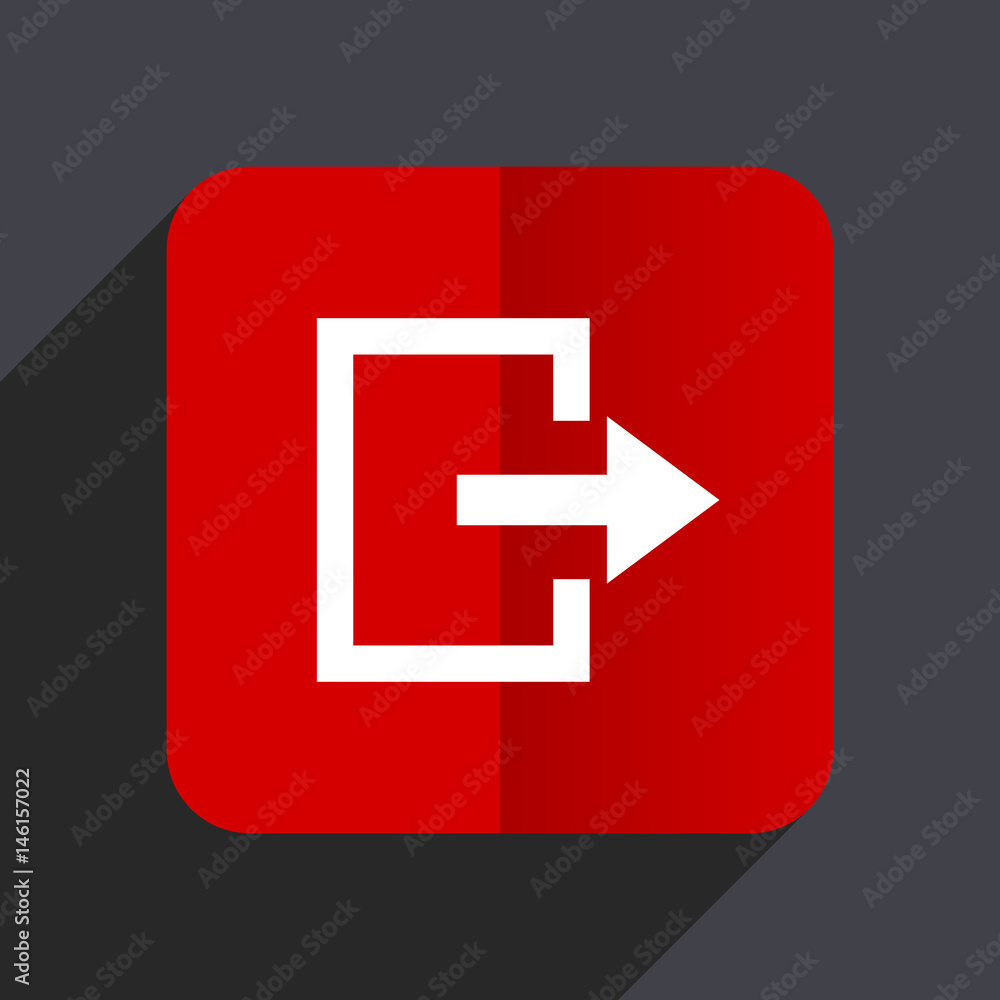 Exit flat design white and red vector web icon on gray background with shadow in eps10. Exit flat design white and red vector web icon on gray background with shadow in eps10.
