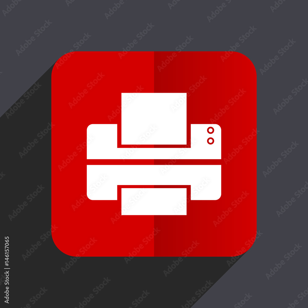 Printer flat design white and red vector web icon on gray background with shadow in eps10. Printer flat design white and red vector web icon on gray background with shadow in eps10.