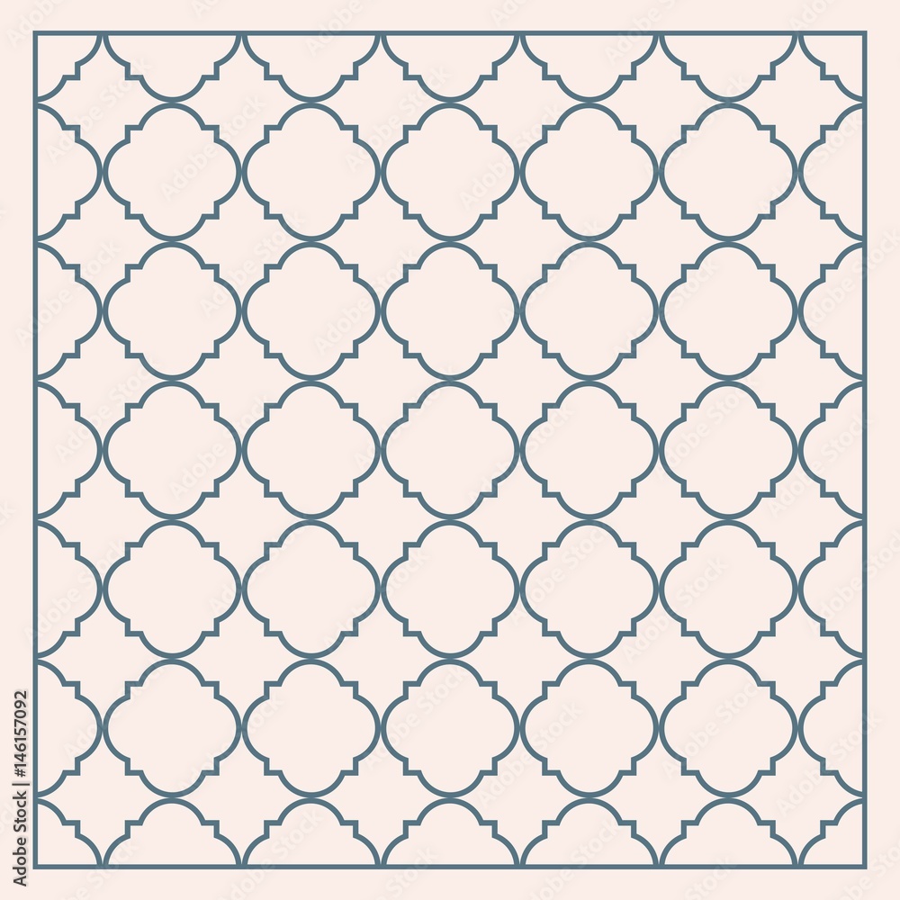 Naklejka premium Gray pastel traditional geometric quatrefoil trellis pattern wallpaper. Vector textile rug or carpet background.