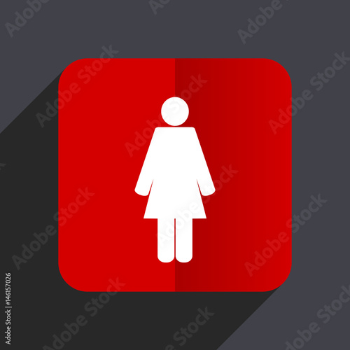Female flat design white and red vector web icon on gray background with shadow in eps10.