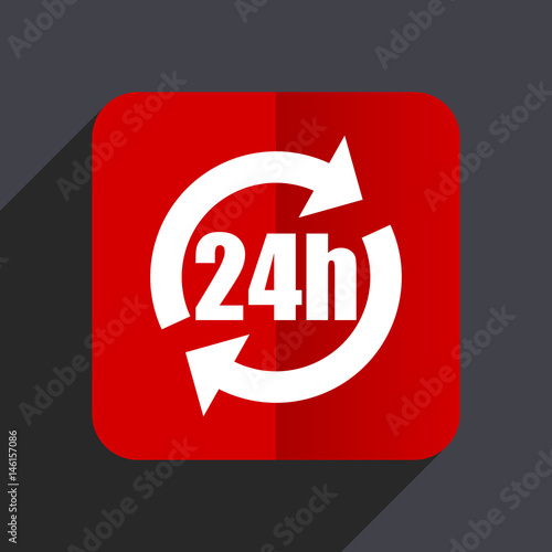 24h flat design white and red vector web icon on gray background with shadow in eps10.
