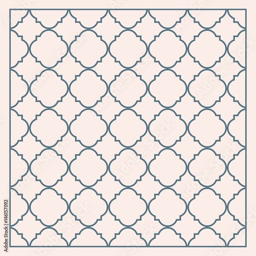 Gray pastel traditional geometric quatrefoil trellis pattern wallpaper. Vector textile rug or carpet background.