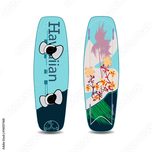 Vector illustration of two sides of wakeboard in flat style