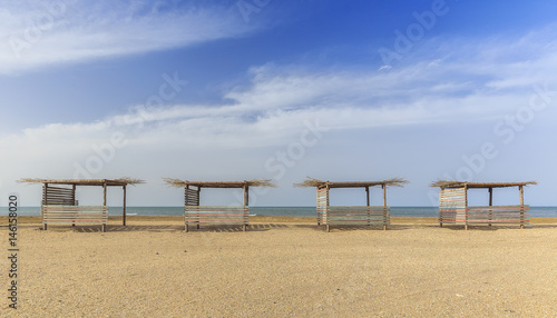 Beach gazebo on one of the beaches of the Caspian coast