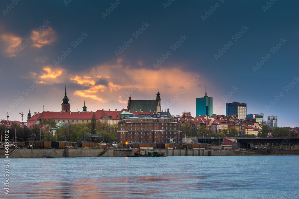View of the Warsaw at sunset, Poland
